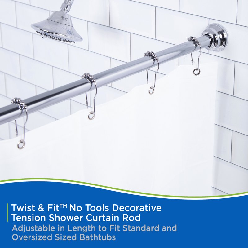 Adjustable Shower Curtain Rod 42-72 Inches Rust-Resistant Steel No Tools Installation