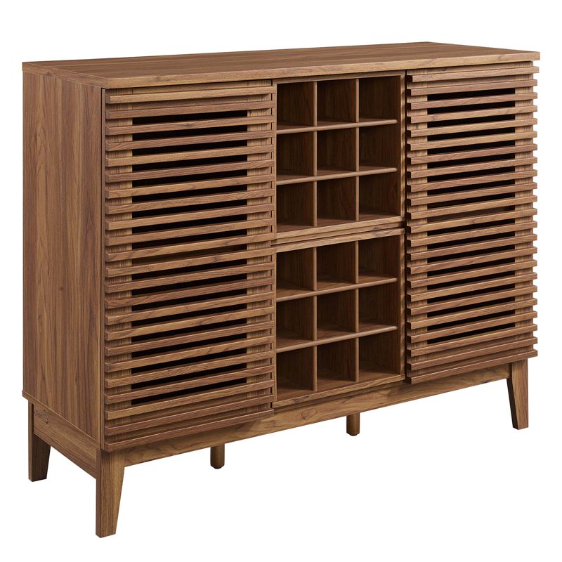 Mid-Century Walnut Bar Cabinet with Adjustable Shelves