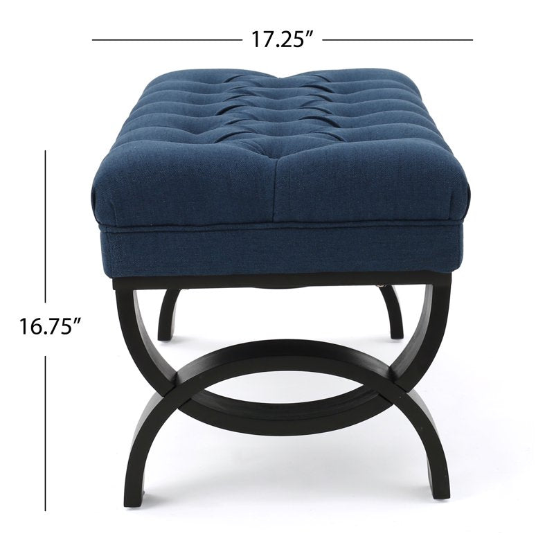 Contemporary Button-Tufted Ottoman Bench - Dark Blue