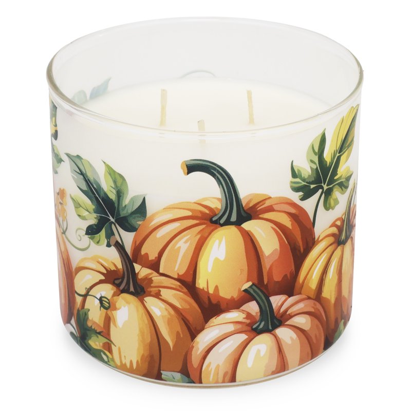 Pumpkin Spice Scented Jar Candle with 3 Wicks - 13 oz Fall Decor