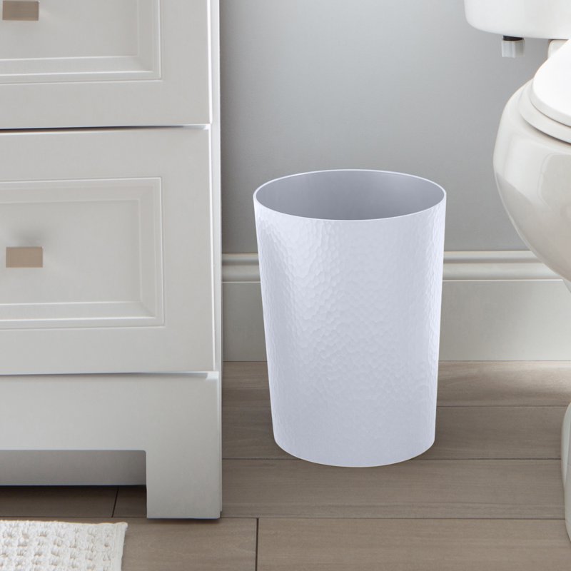 Compact Hammered Plastic Bathroom Trash Can - 2.6 Gal, White