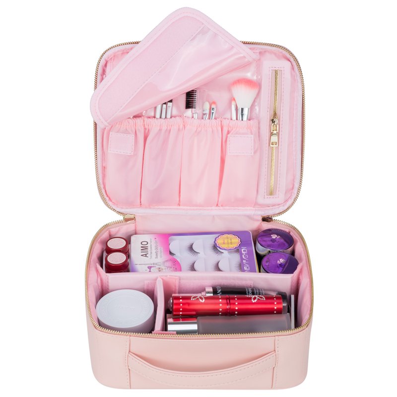 Portable Makeup Train Case - 9.8'' Cosmetic Organizer - Pink