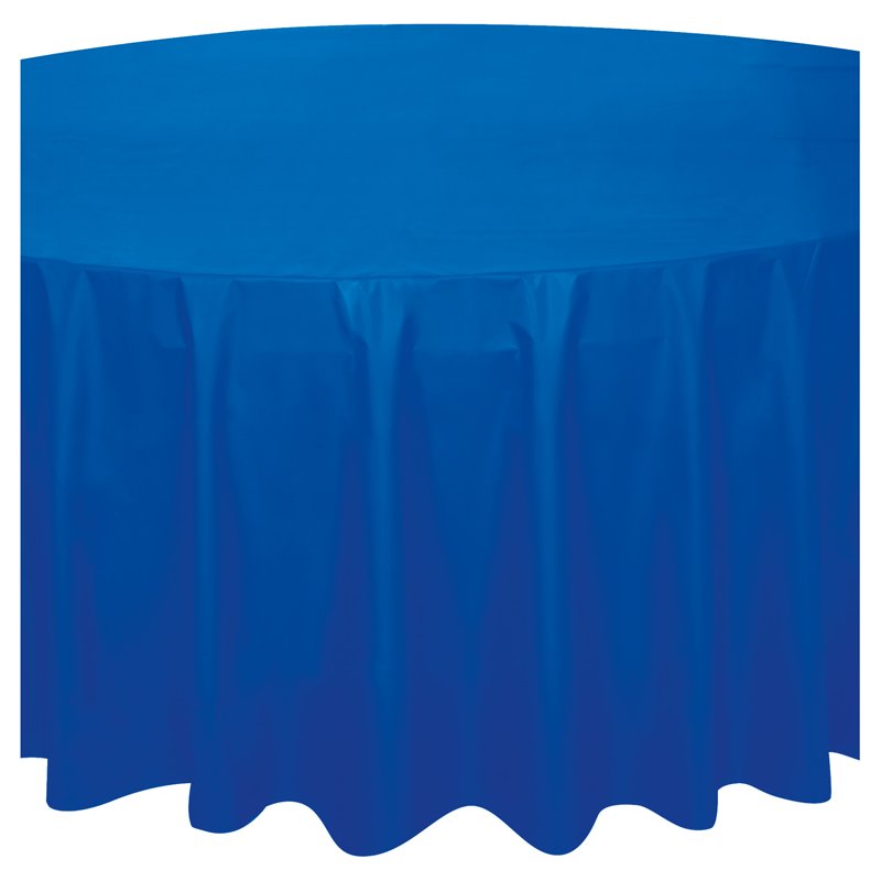 84-Inch Blue Round Plastic Table Cover - Single Use
