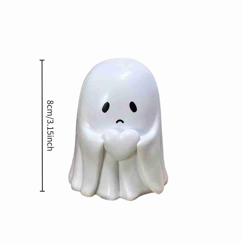 Cute Halloween Ghost Figurine Holding Heart - Handmade Spooky Decor E