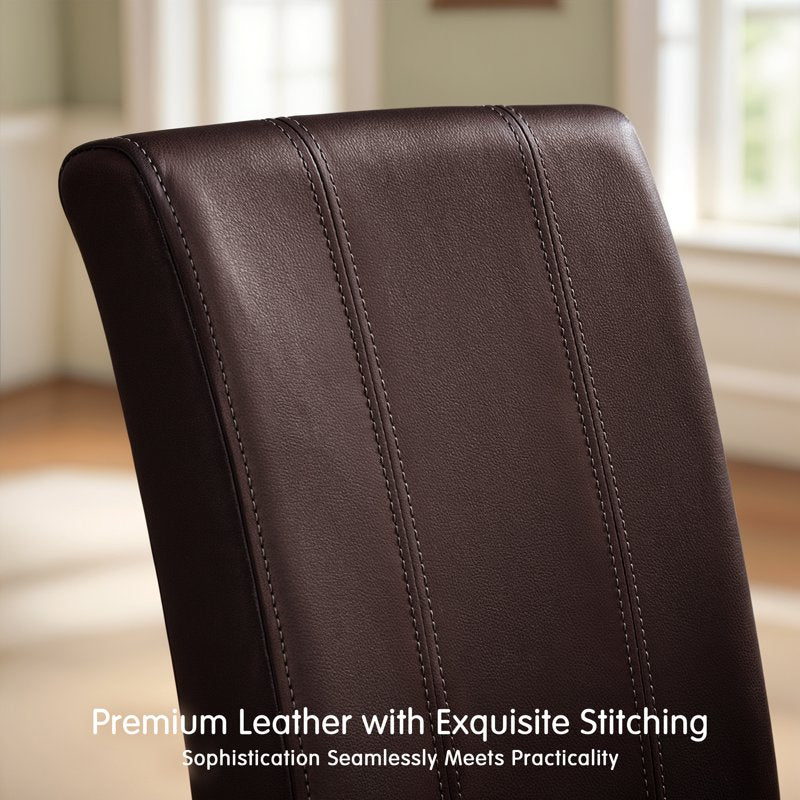 Faux Leather Dining Chairs Set of 4 - Brown Parsons Style