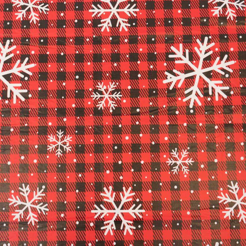 Fitted Vinyl Table Cover with Flannel Backing - Snowflake Red, 4 Pack, 72" x 30"