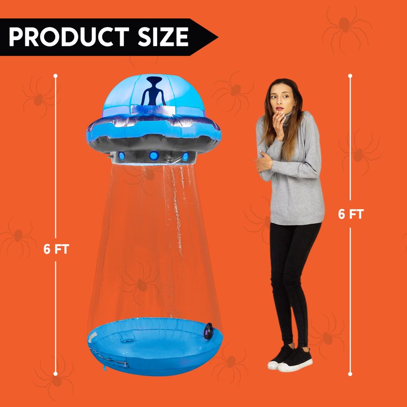 6 FT Halloween Inflatable UFO Alien Decoration with Built-in LEDs Outdoor Yard Lawn Halloween Decor - Joyfy