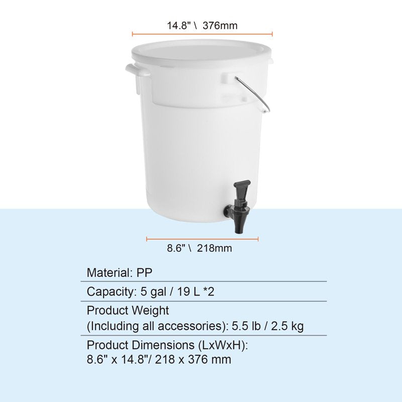 5 Gallon Plastic Beverage Dispenser with Spring-Loaded Spigot