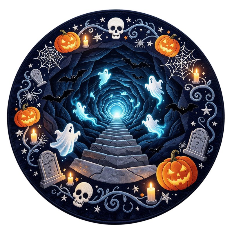Halloween Optical Illusion Round Rug - Ghost & Haunted Scene A008-1PC