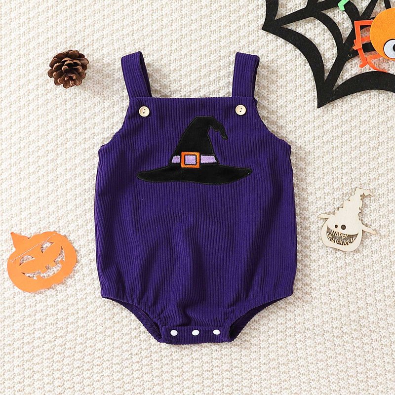Baby Girl Halloween Romper Set with Pumpkin & Ghost Print - Purple 3-6 Months