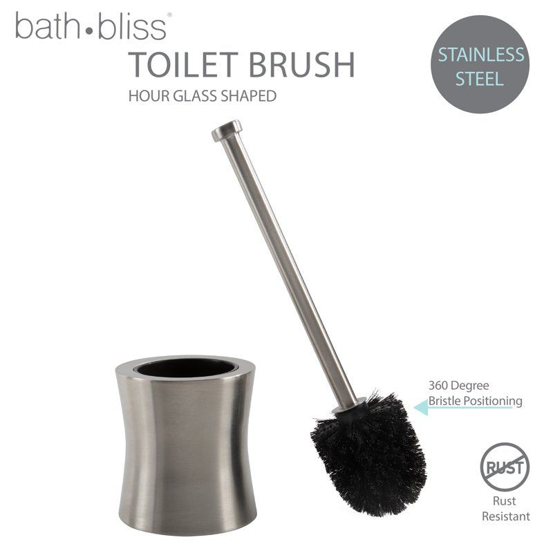 Hour Glass Shaped Stainless Steel Toilet Brush & Holder Set - 2 Pack