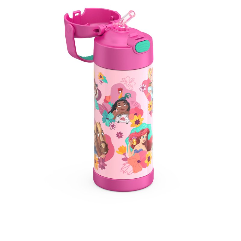 Insulated Stainless Steel Water Bottle with Straw - Pink Princess, 14oz