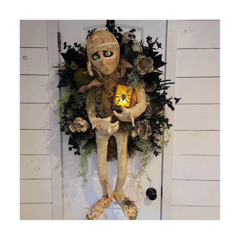 Halloween Mummy Wreath for Front Door Indoor Outdoor Decor - Spooky Fall Gift