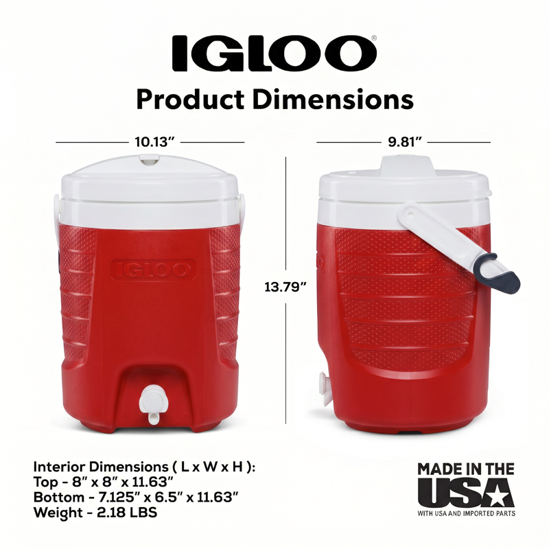 2 Gallon Sports Beverage Jug with Hooks - Red