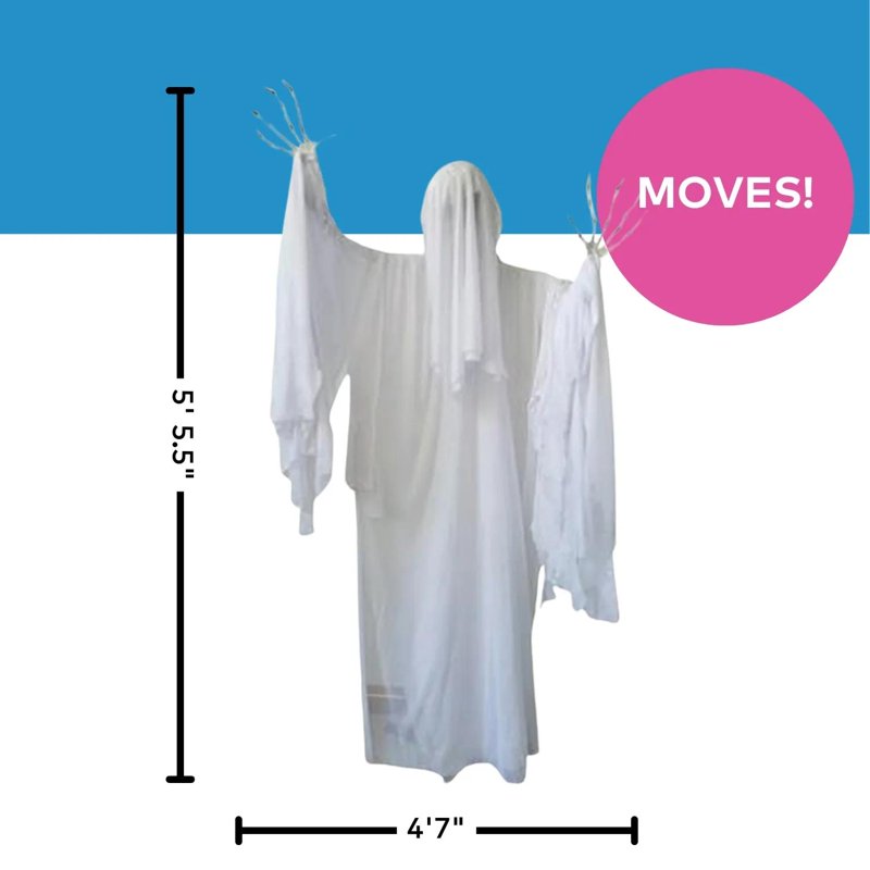 Halloween Skeleton Ghost Animated Prop - 4.7 ft Tall Spooky Standing Decoration
