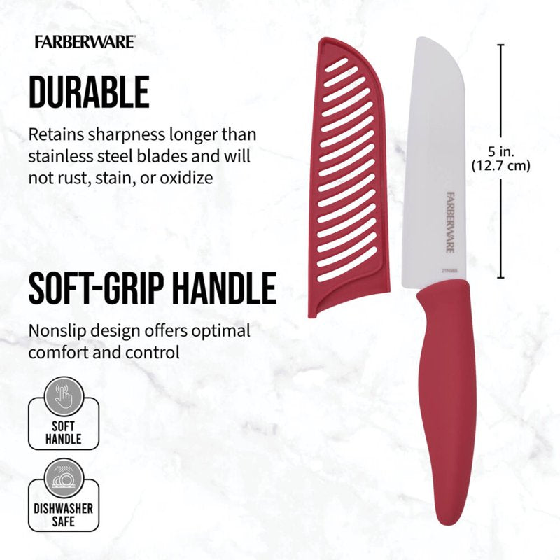 5-Inch Ceramic Santoku Knife - Red, 2 Pack