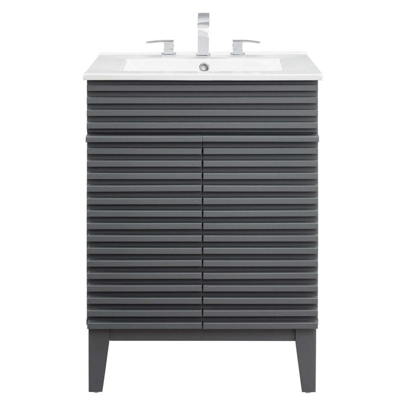 Gray Bathroom Vanity with Storage, Mid-Century Modern Style