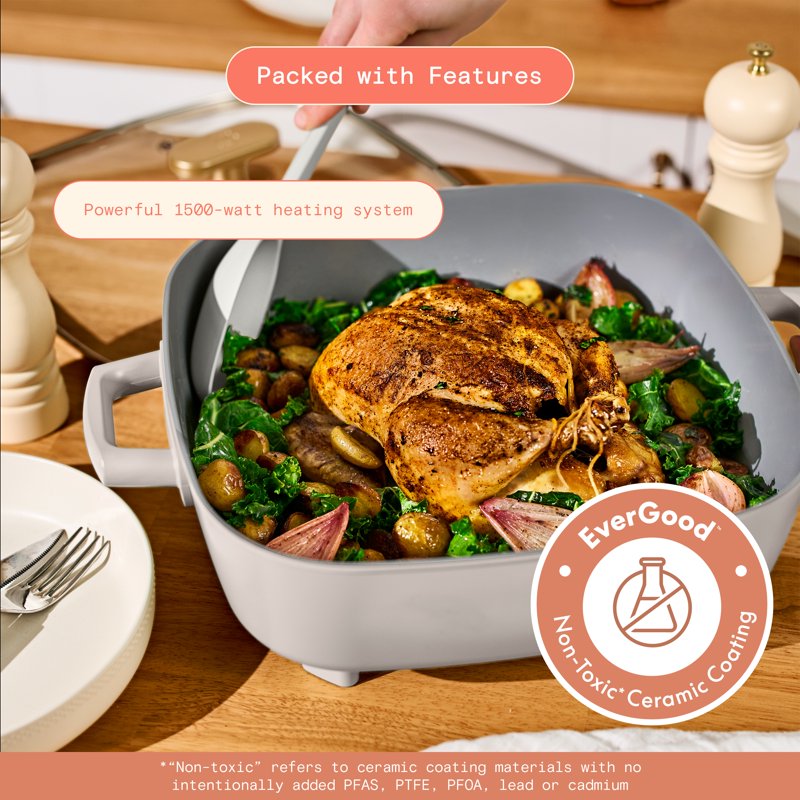 Electric Skillet 5-in-1 12" x 12" with Nonstick Coating - Porcini Taupe