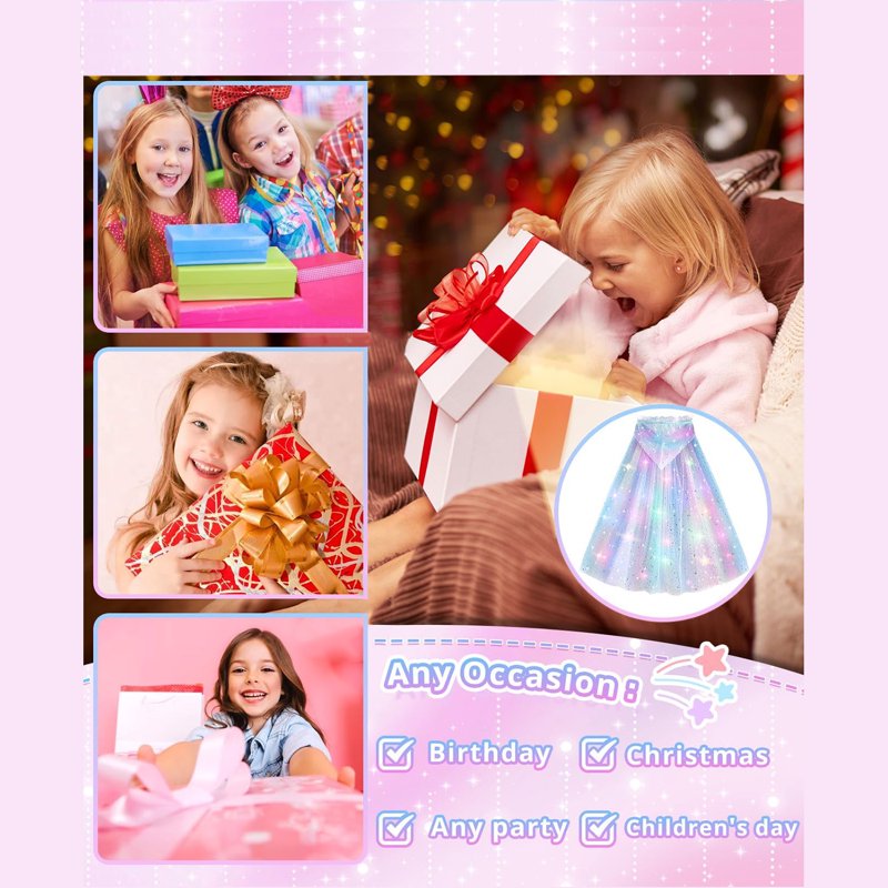 Light-Up Princess Dress for Girls 3-8 - Toddler Costume with LED Cape