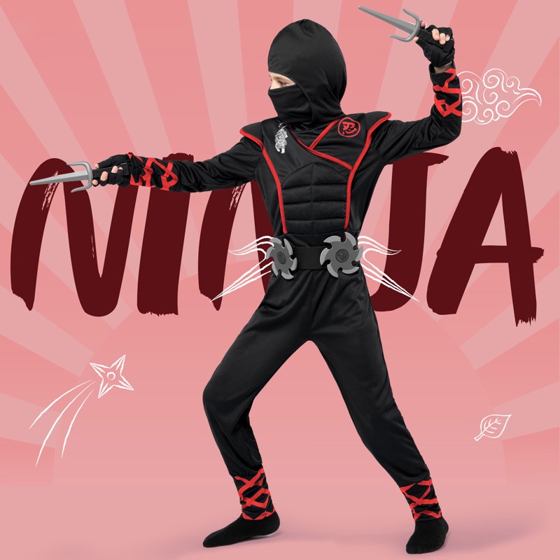Kids Ninja Costume for Boys & Girls M (8-10 Years) Halloween Fancy Dress