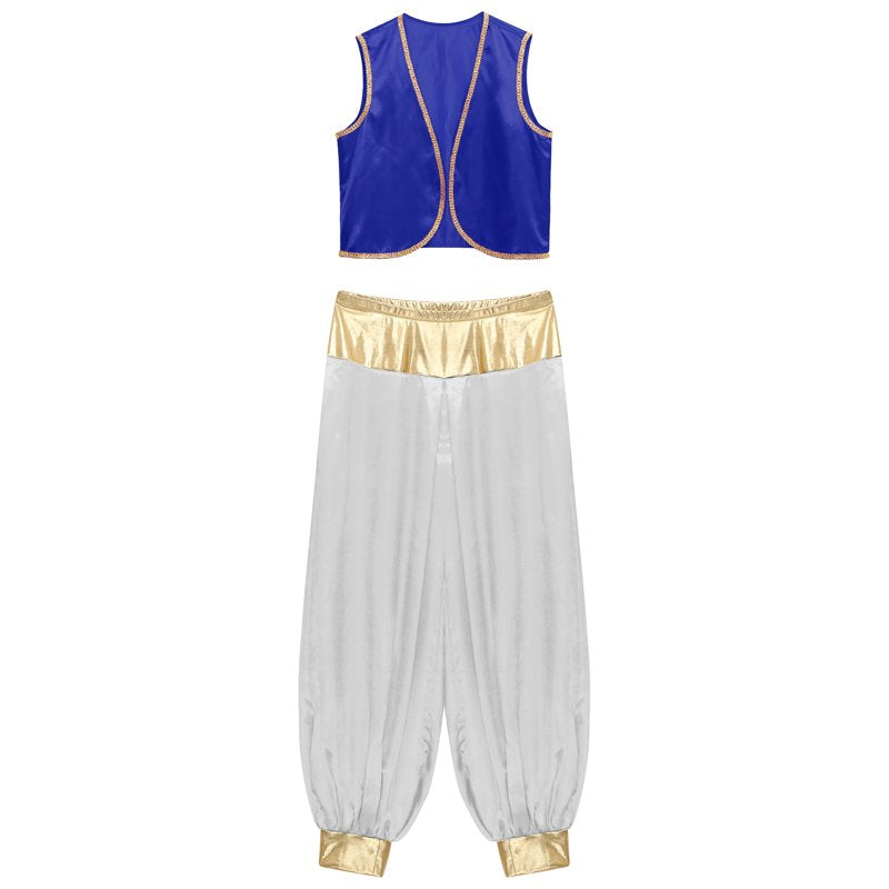 Arabian Prince Costume Open Front Vest & Pants Set - Royal Blue & White, M
