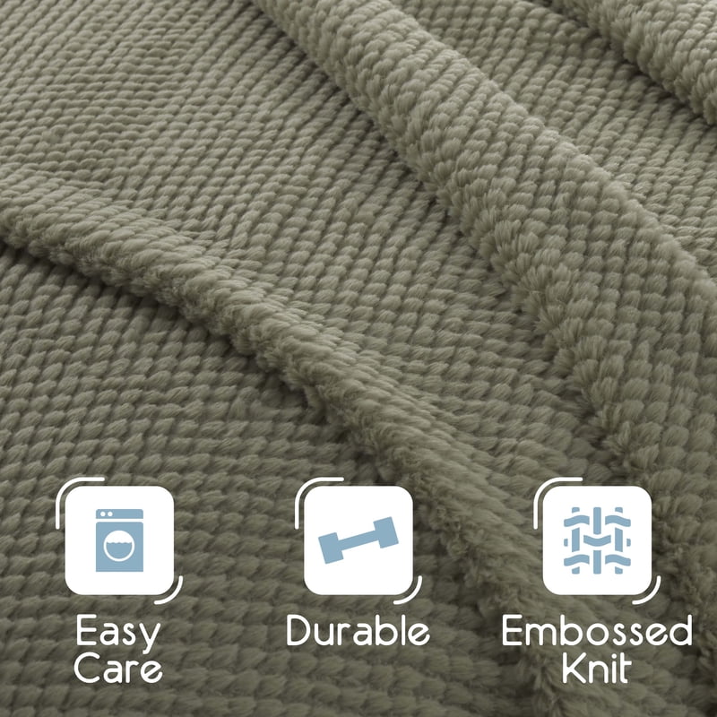 Twin Plush Texture Blanket - Ultra Soft All-Season Throw - Sage - Vellux
