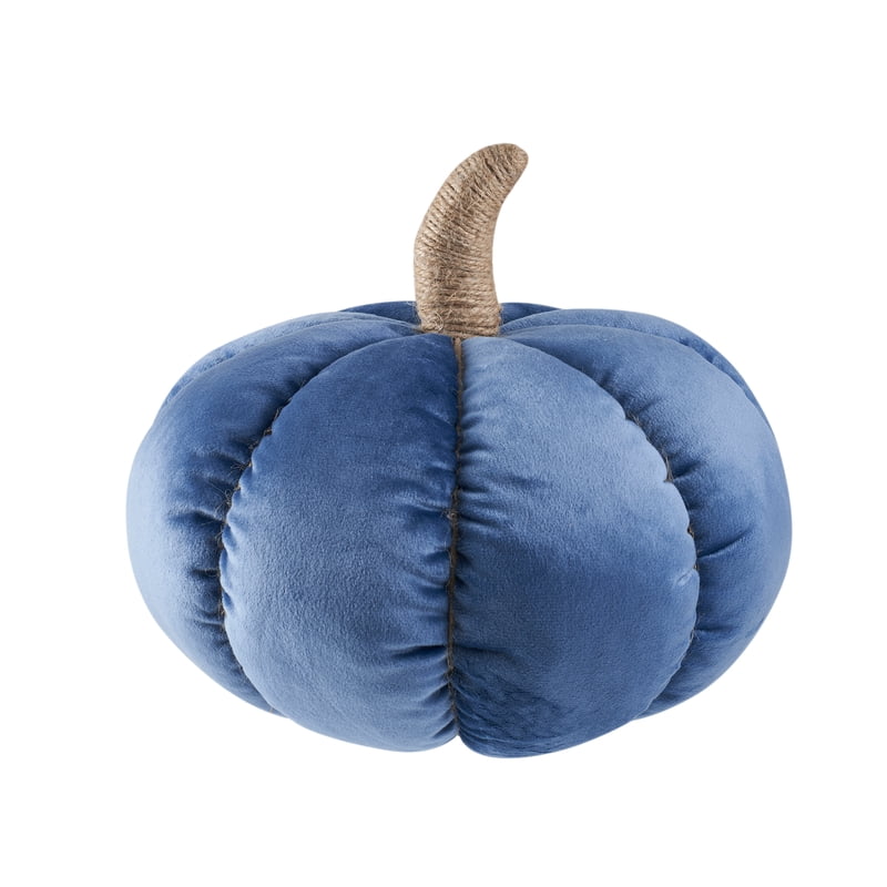 Blue Velvet Pumpkin Decorative Pillow Set - Fall Home Decor, 2 Pack