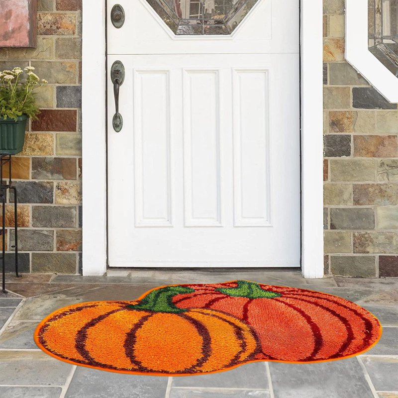 Pumpkin Shape Fall Bathroom Rug with Non-Slip Back - 24x16 Inch, Orange, Variation B