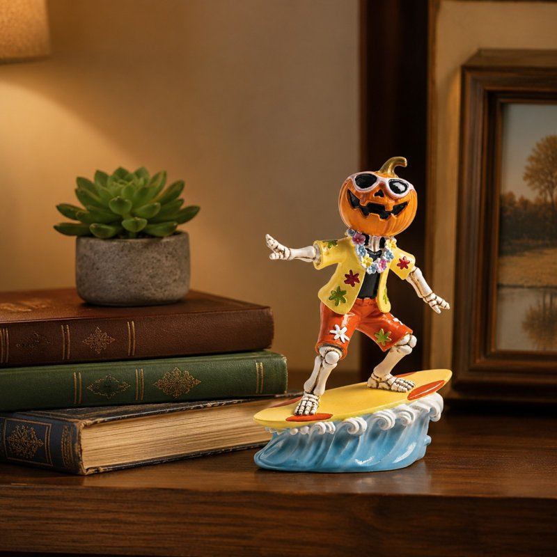 20# Halloween Skeleton Pumpkin Head Resin Figurine - Coastal Beach Decor, Fun Halloween Gift