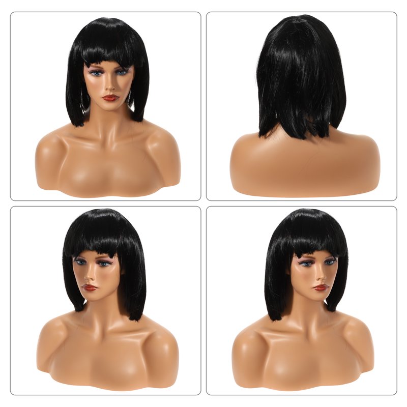 12-Inch Black Bob Wig for Women - Natural Human Hair Look