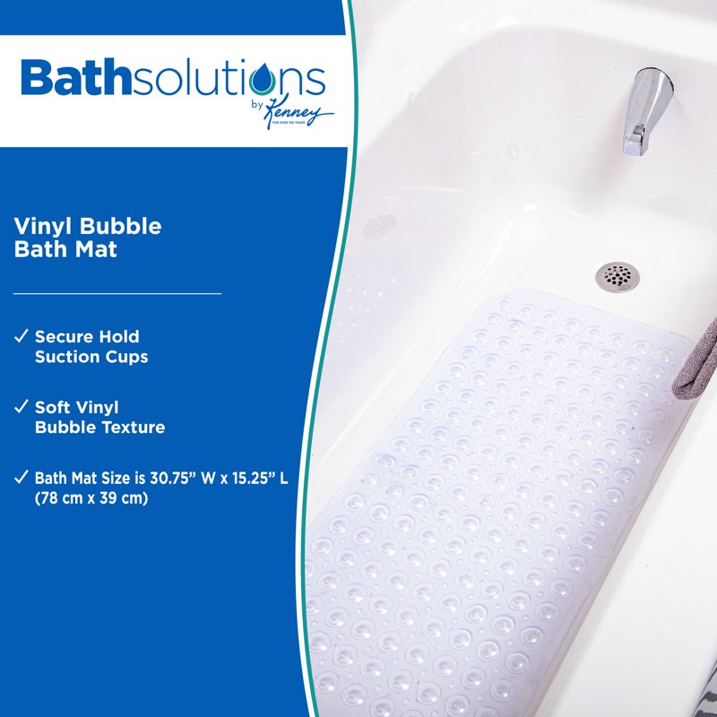 Clear Shower Floor Mat with Suction Cups and Drain Holes - Non-Slip Bath Mat, 30.75 x 15.25 Inches
