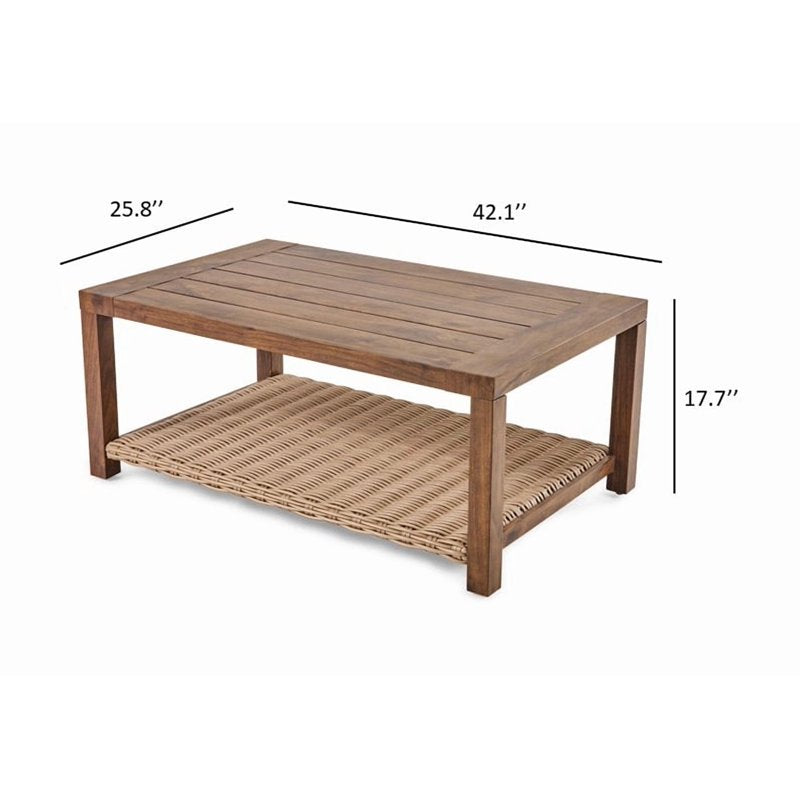 Outdoor Coffee Table with Wicker Shelf - Rectangular Design