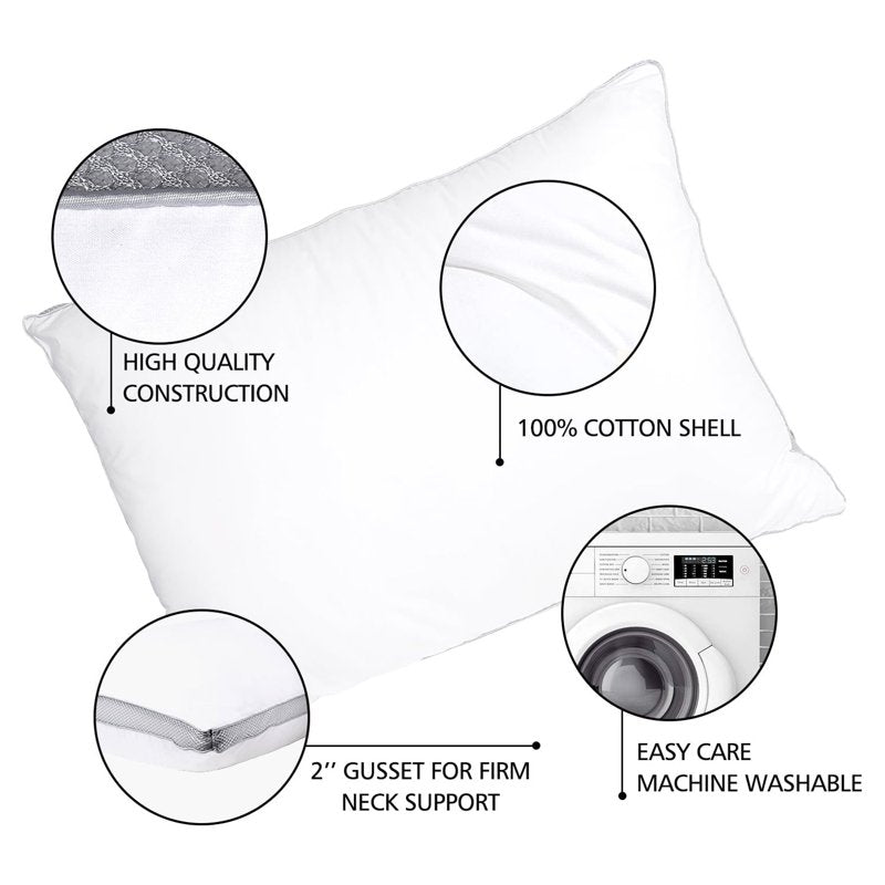 Queen Cotton Pillow Cover 20x26 Inches - Down Alternative Bed Pillow Set of 2
