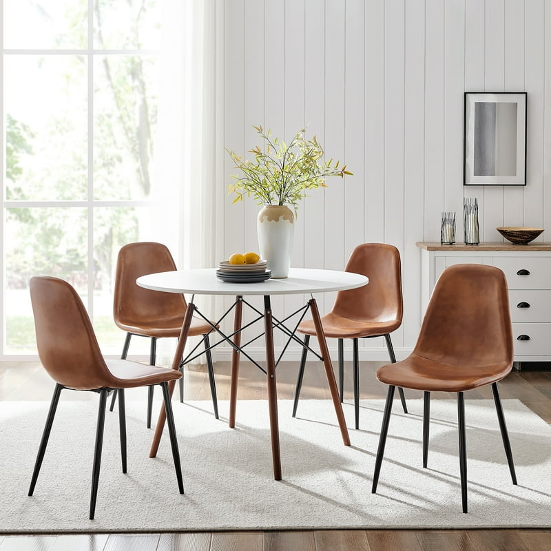 Mid-Century Modern Dining Chairs Set of 4 - Dark Brown PU