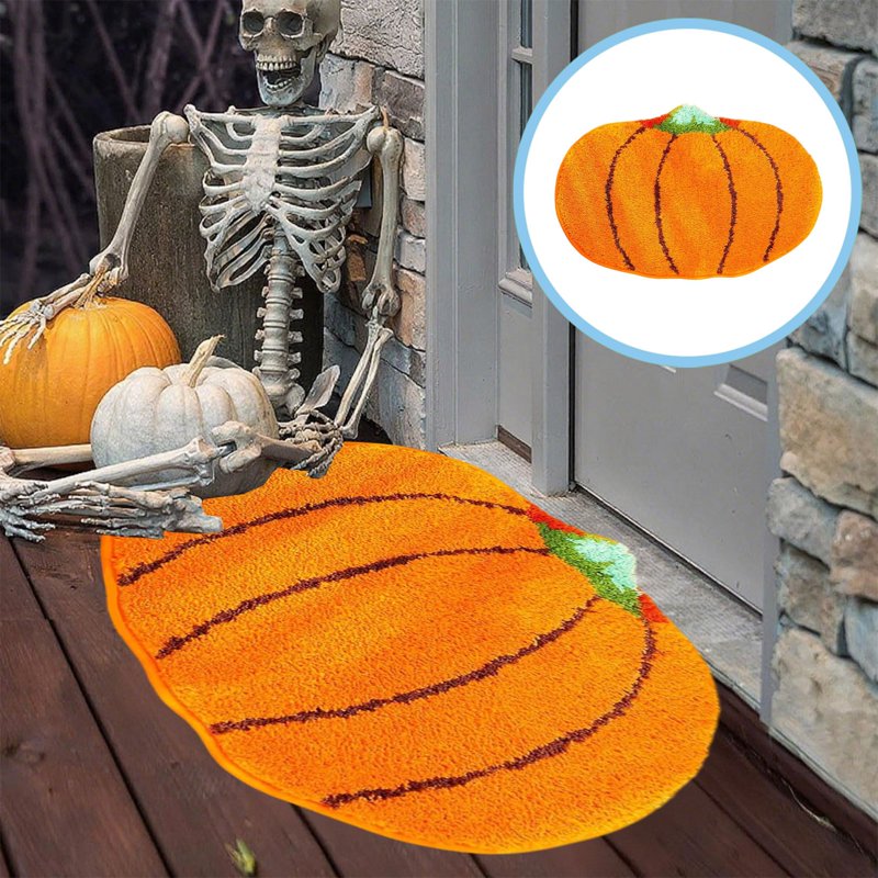 Halloween Pumpkin Doormat - Fall Themed Floor Rug for Living Room & Kitchen - Orange, 15.75x23.62in