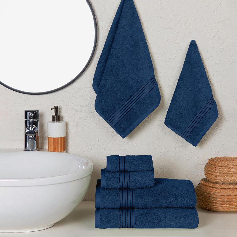 Navy Cotton 6-Piece Towel Set - Plush Turkish Bath & Hand Towels