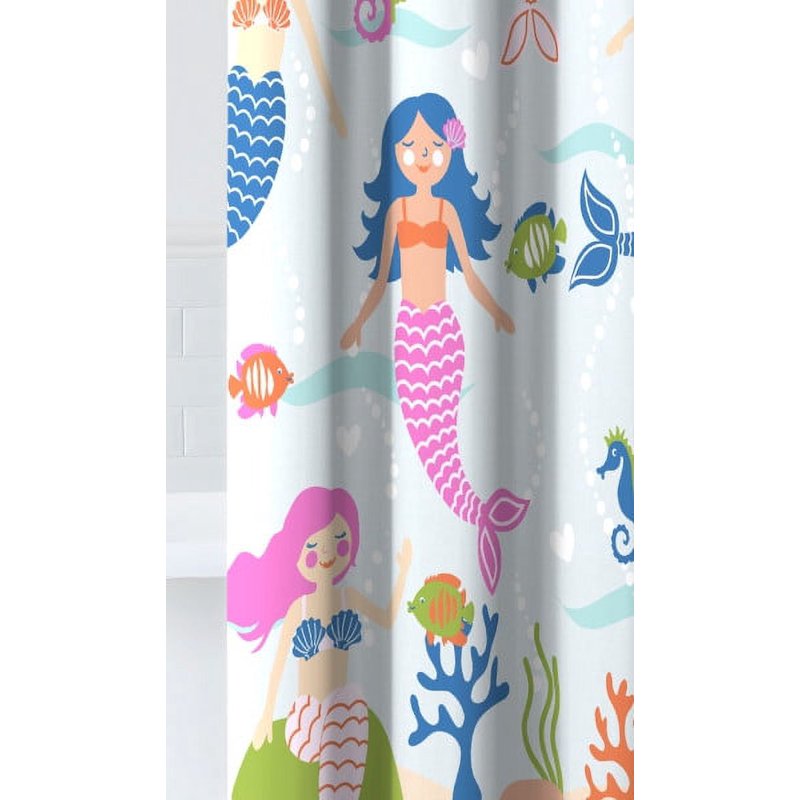 Mermaid Shower Curtain 72x72 Inches - Under the Sea Kids Bathroom Decor