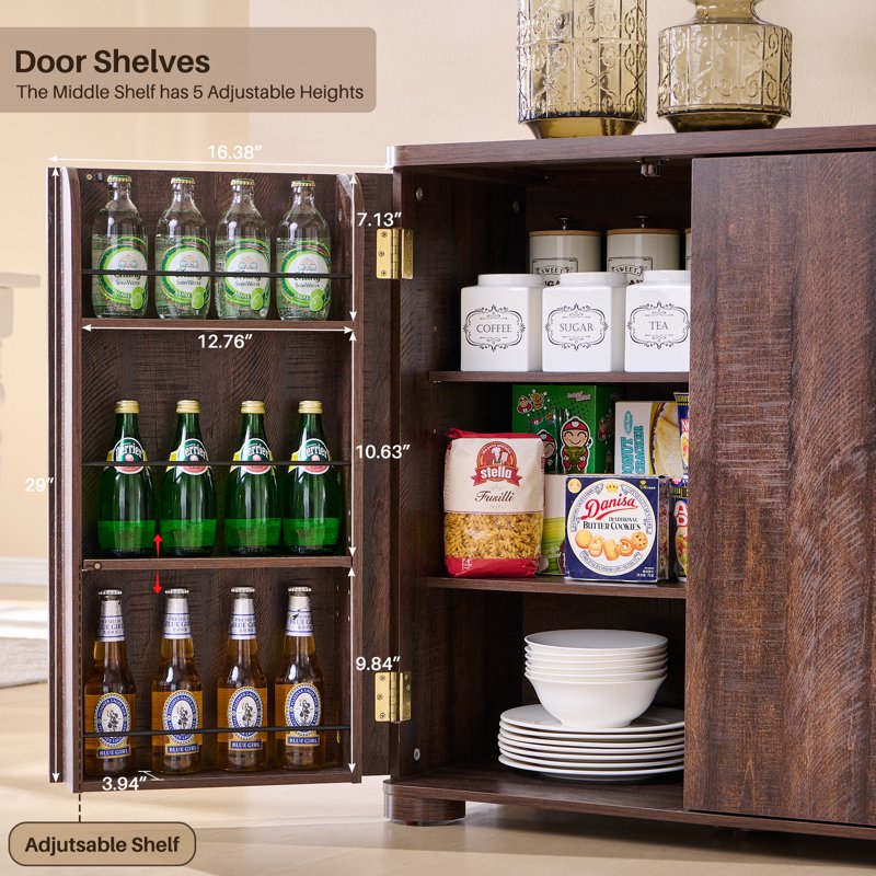 Curved Kitchen Sideboard Cabinet - Modern Buffet Storage - Brown