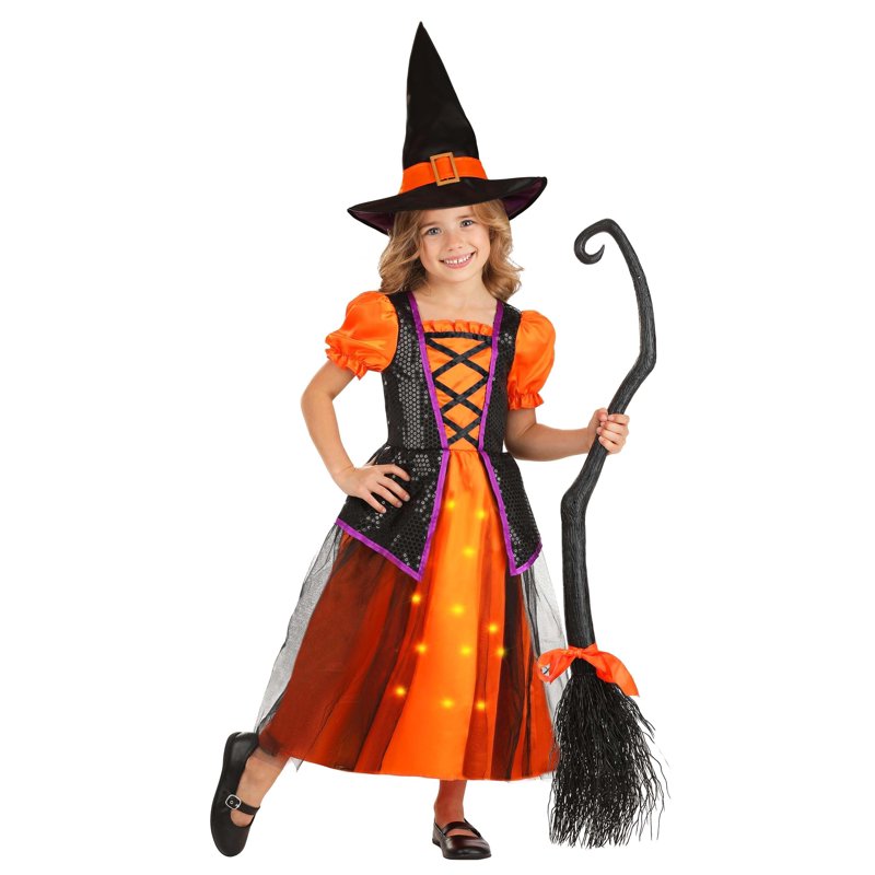 Toddler Halloween Witch Costume with Light-Up Skirt - Orange & Black