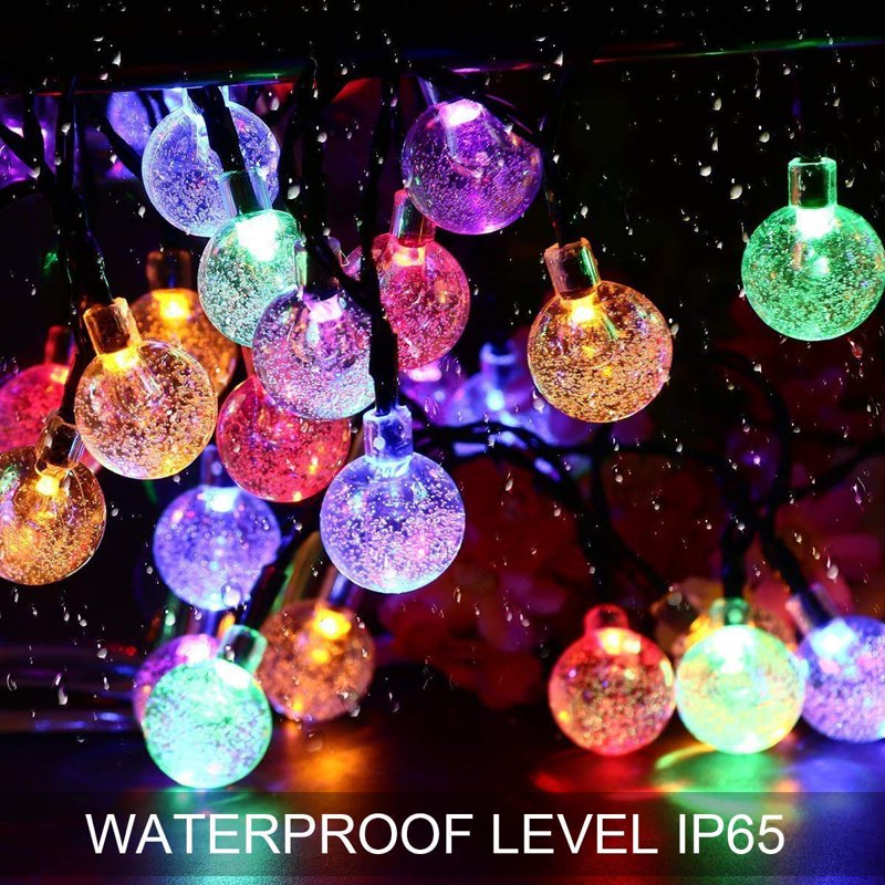 20 LED Solar Bubble Globe String Lights - Waterproof 8 Mode Fairy Lights for Garden & Party - Multi, 4.85M