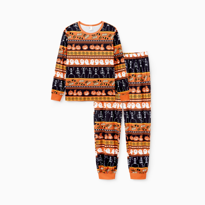 Halloween Pajamas for Women Family Matching Ghost Pumpkin 2-Piece Set M - Black