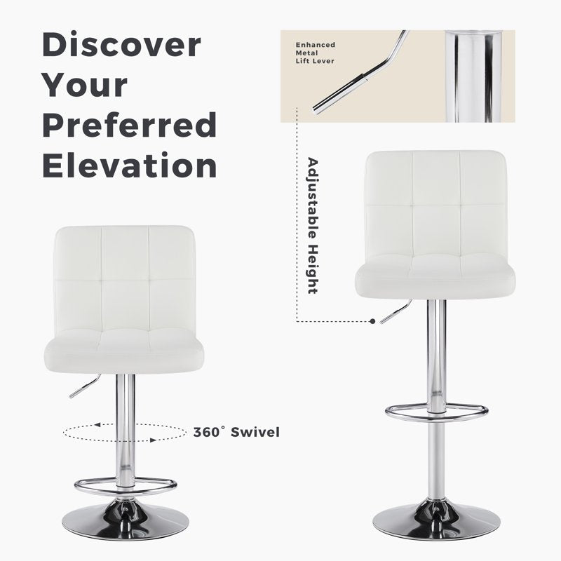 Adjustable Swivel Bar Stools - Set of 4 White PU Leather