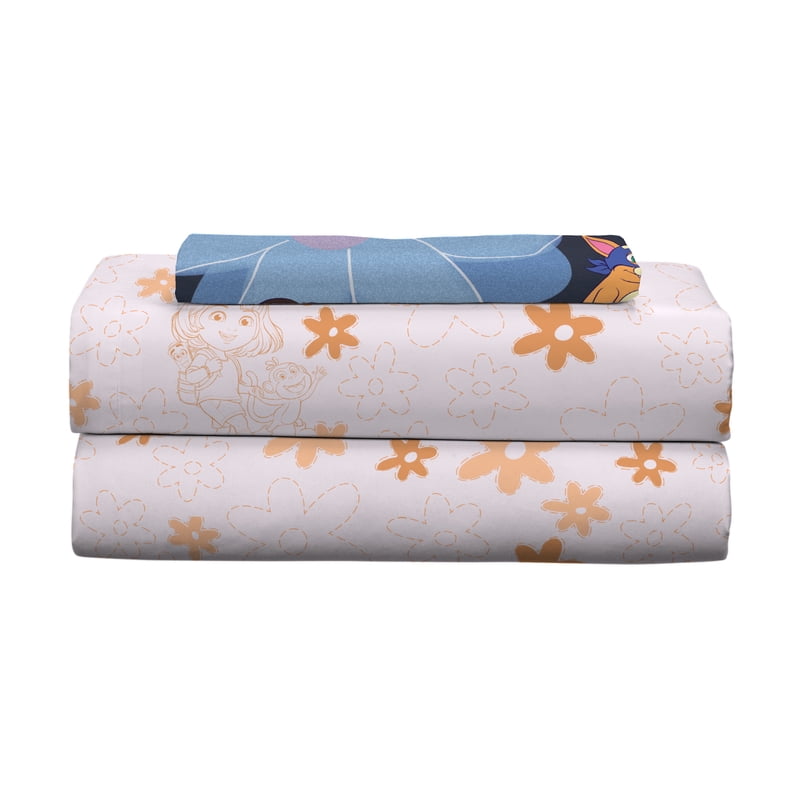 Dora the Explorer Kids 3-Piece Pink Orange Floral Sheet Set - Twin