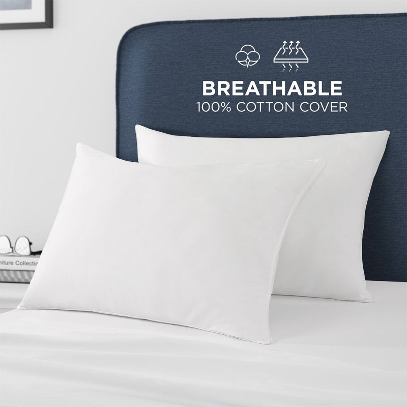 King Size Down Alternative Cotton Sateen Pillow Set - Hotel Style, 2 Pack