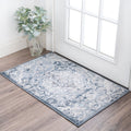 Blue Small Area Rug - 2x3 Indoor Entryway Throw Mat, Boho Medallion Design