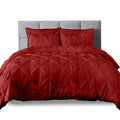 Full/Queen Burgundy Duvet Cover Set with Pintuck Design - Wrinkle-Free Microfiber