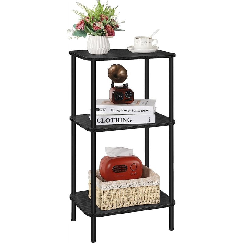 3-Tier Black End Table with Round Edges - Versatile Side Table