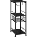 Black 3-Tier Freestanding Bathroom Shelf with Drawer and Toilet Paper Holder - Oumilen