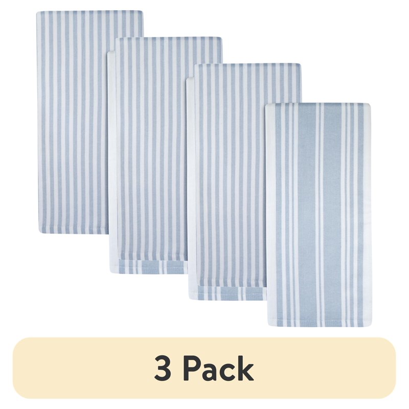 2 Piece Kitchen Towels Set - Blue Linen & White, 3 Pack
