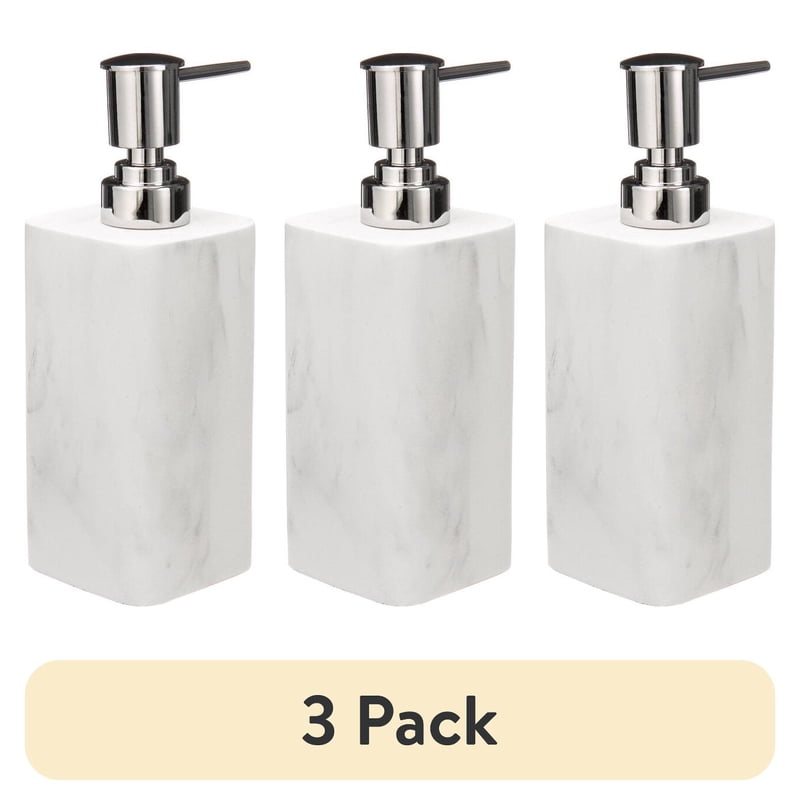 (3 Pack) Faux Marble Resin Soap Dispensers - White Bathroom Accessories with Removable Top & Magnet Hold - Better Homes & Gardens